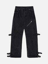 Hip-Hop-Retro-Wäsche Old Punk Denim Hosen Lose Gerade Hosen Paar Modelle-1456